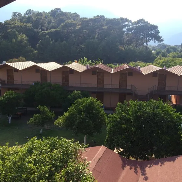 Pogled na bungalove Woodline hotela v Göynüku obkrožene z zelenjem